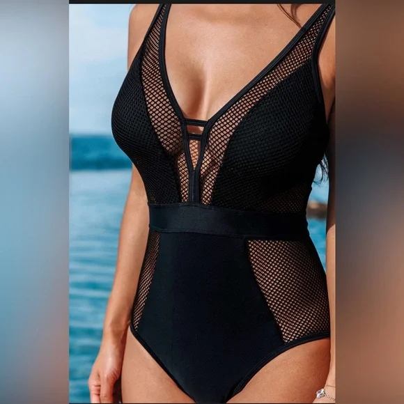 Cupshe Black Mesh One Piece Swimsuit - Picture 4 of 5